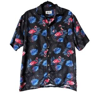 Uzzi Amphibious Gear Button Down Shirt Mens‎ Medium Black Flamingo Tropical HP75